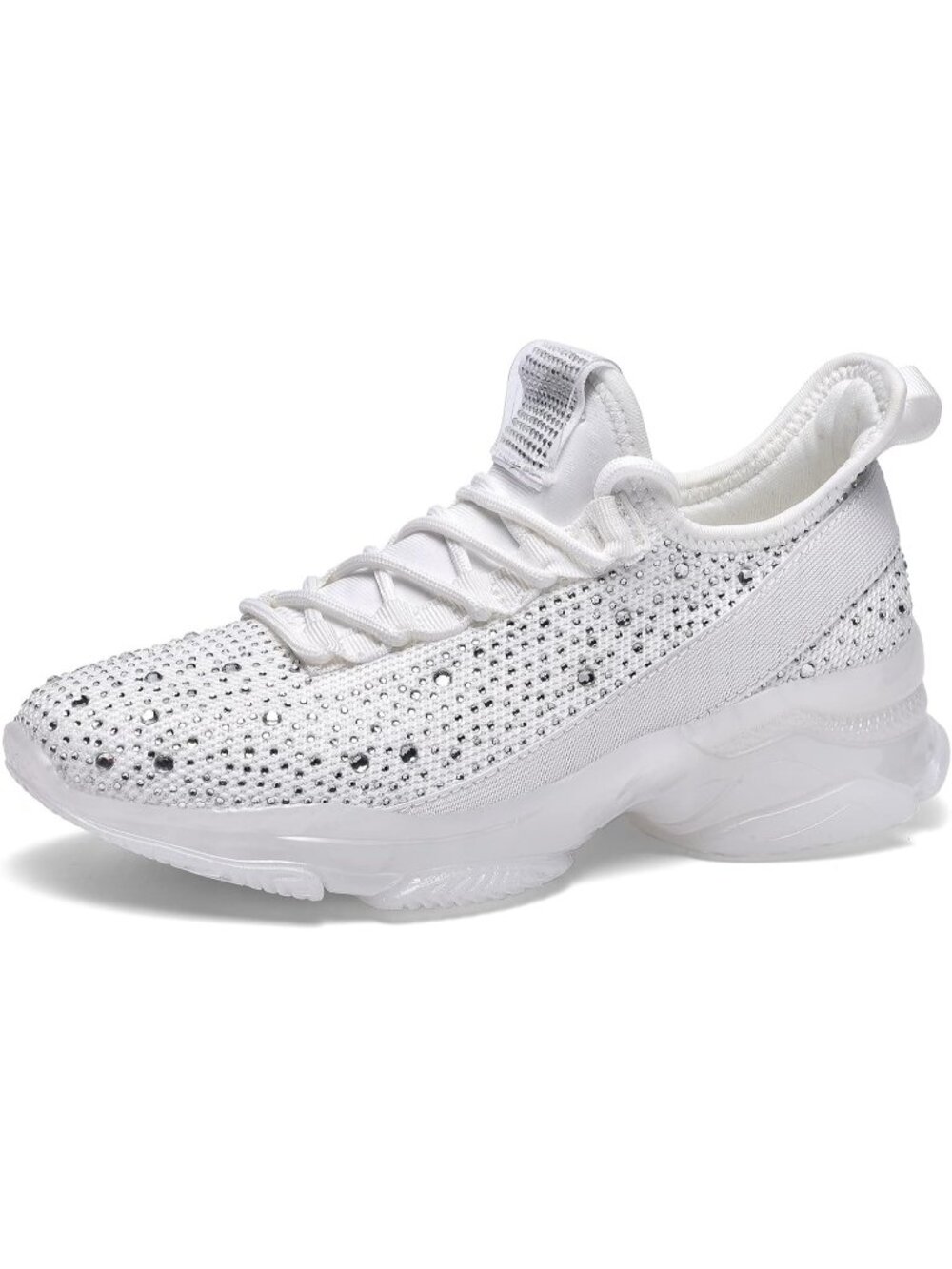 Women's White Rhinestone Mesh Slip On Fashion Breathable Sparkle Glitter Sneaker